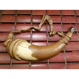 Vintage Sexton Powder Horn Metal Wall Decor Black Powder Hunting 8.5"x6"x1"